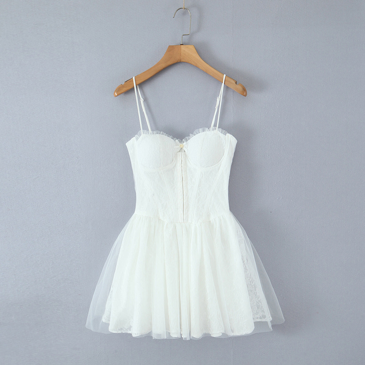 Jacquard Corset Hook Front Tulle Tiered Tutu Mini Dress