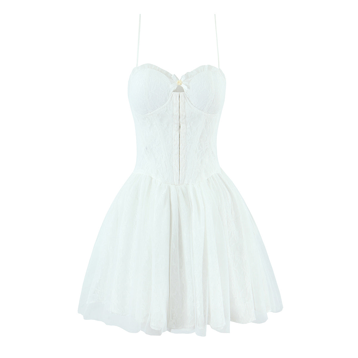 Jacquard Corset Hook Front Tulle Tiered Tutu Mini Dress