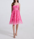 Leaf Applique Sweetheart Corset Bodice Fit and Flare Mini Dress