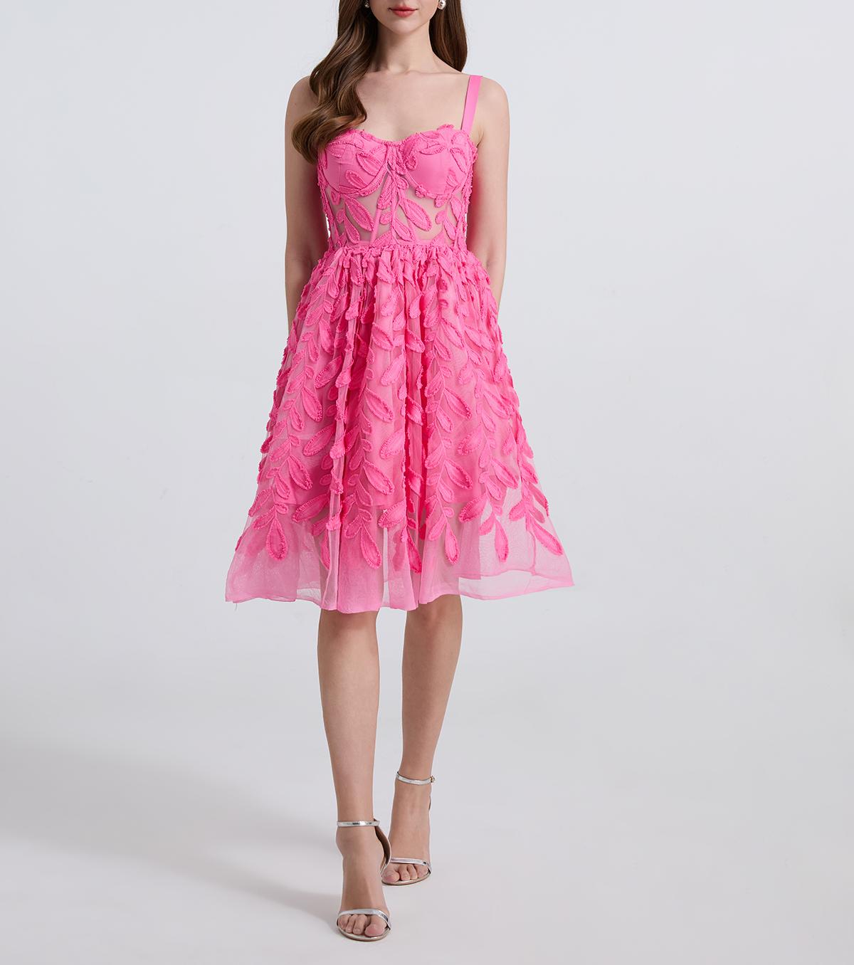 Leaf Applique Sweetheart Corset Bodice Fit and Flare Mini Dress