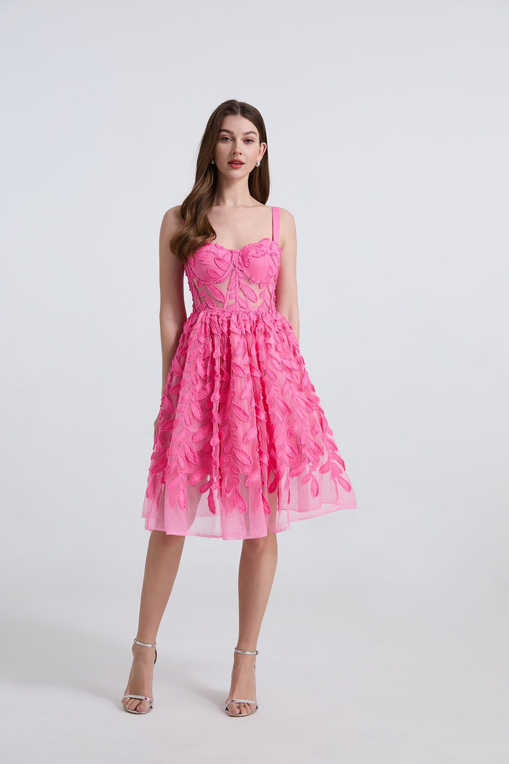 Leaf Applique Sweetheart Corset Bodice Fit and Flare Mini Dress