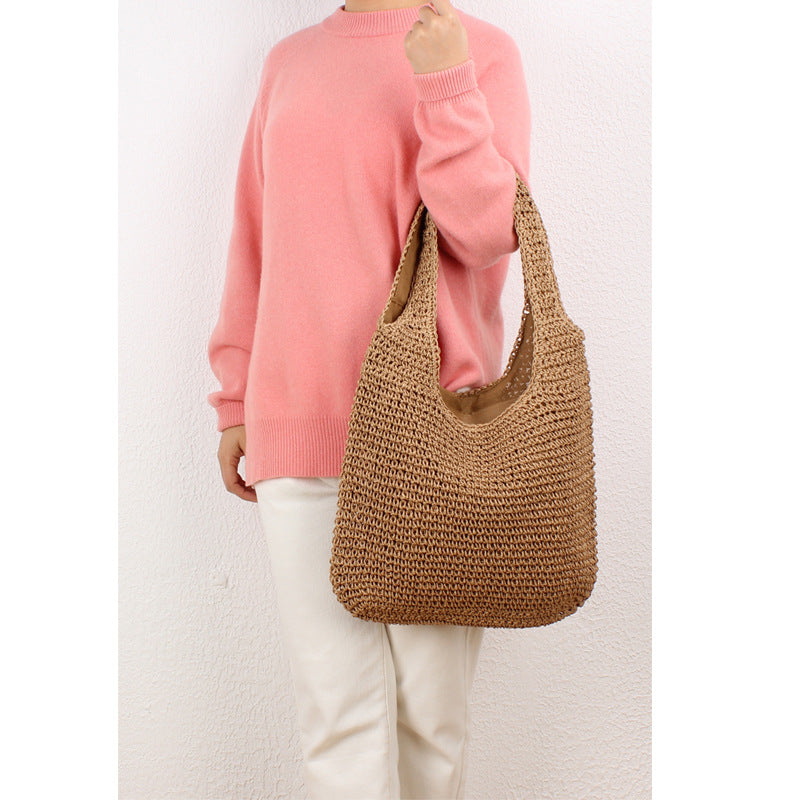 Shoulder Straw Bag Maori Hand-Woven Bag Casual Large Capacity Beach Bag
