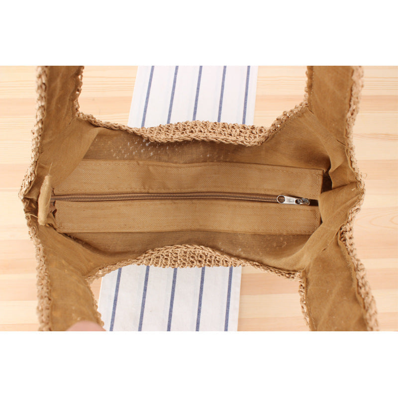 Shoulder Straw Bag Maori Hand-Woven Bag Casual Large Capacity Beach Bag
