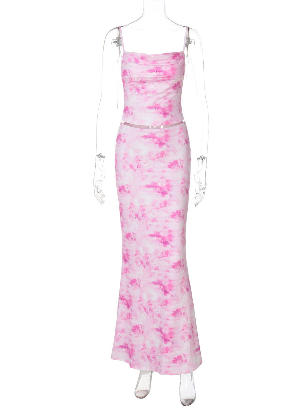 Women Clothing Spring Sexy Print Bandeau Sling Top Sexy Skirt Set