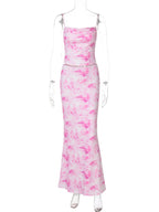 Women Clothing Spring Sexy Print Bandeau Sling Top Sexy Skirt Set