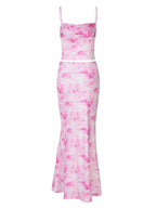 Women Clothing Spring Sexy Print Bandeau Sling Top Sexy Skirt Set