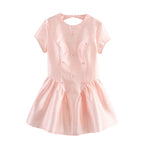 Satin Short Sleeve Bow Detail Flared Mini Dress