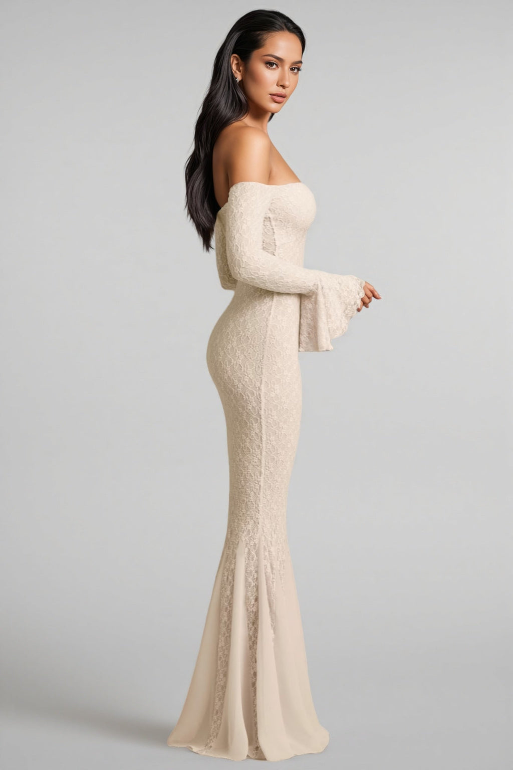 Kaeln Off-Shoulder Ruffle Lace Maxi Dress