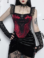 Vintage Lace Velvet Splice Irregular Hem Corset Top