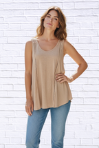 Women’s Neutral Linen-Cotton Sleeveless Top – Lightweight Summer Tank with Crochet Trim