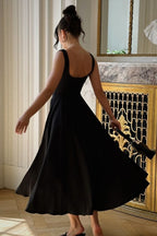 Square Neck Sleeveless Basque Waist A Line Midi Dress