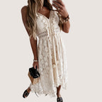 Flavia Exclusive Bohemian Lace Midi Dress with High Low Hem Premium Wardrobe Essential