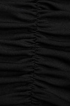 Black Off Shoulder Ruched Sheer Mesh Long Sleeve Metal Hardware Mini Dress