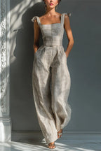 Elena Square-Neck Striped Jumpsuit