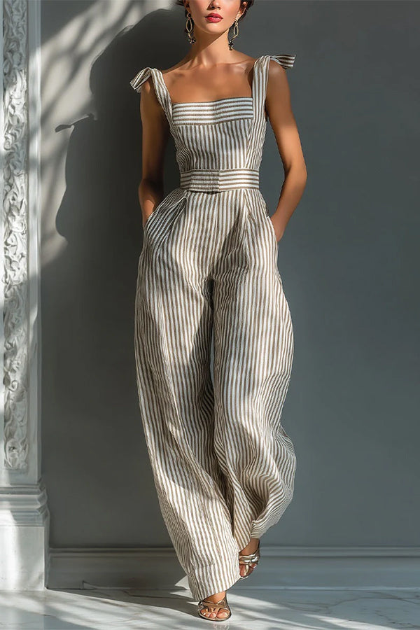 Elena Square-Neck Striped Jumpsuit
