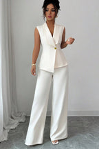 Solid Asymmetric Two Piece Vest Pants Set