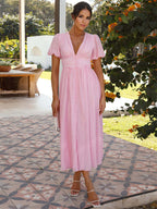 Butter Yellow Sundress Plunge Puff Sleeves Casual Summer Maxi Dress 2026