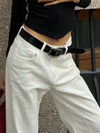 White Low Waist Mopping Flare Jeans