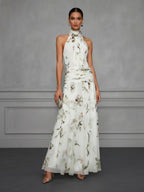 Halter Printed Temperament Waist Parties Maxi Dresses