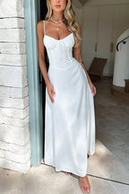 Spaghetti Strap Back Lace-up A-line Maxi Dress