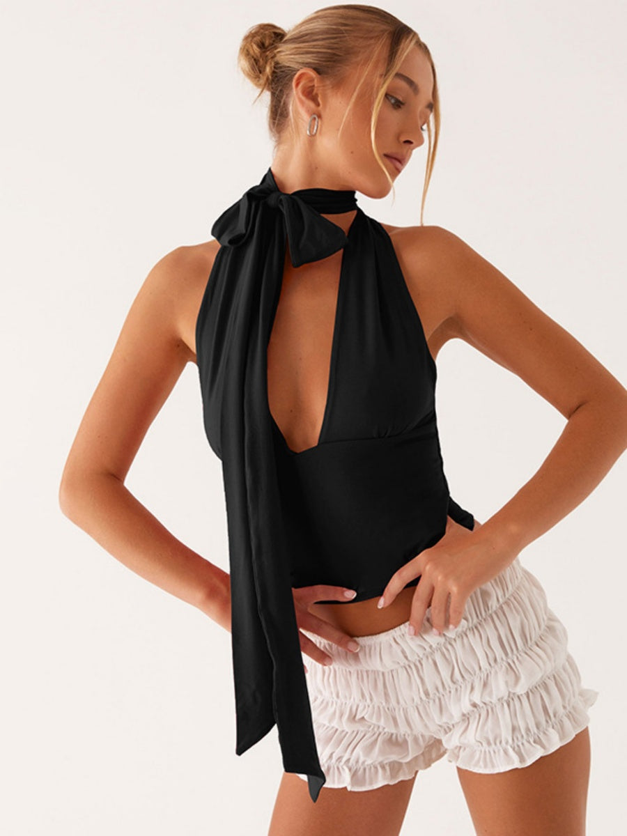 Deep V Backless Halter Jacket Tank Tops