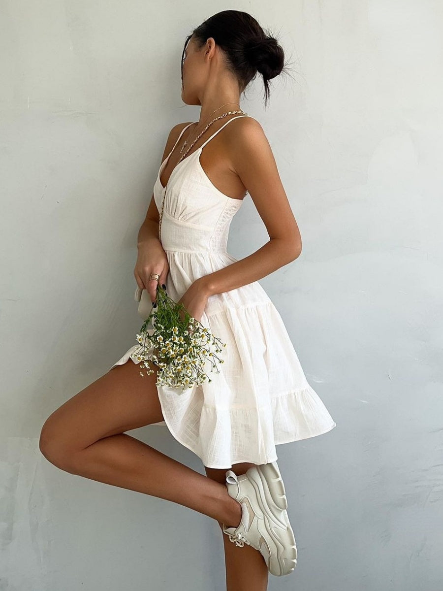 Pure Cotton Sexy Backless Exclusive Beach Mini&Short Dresses