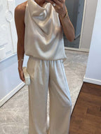 Swing Collar Sleeveless Top Straight-leg Trousers Set 2-piece Sets