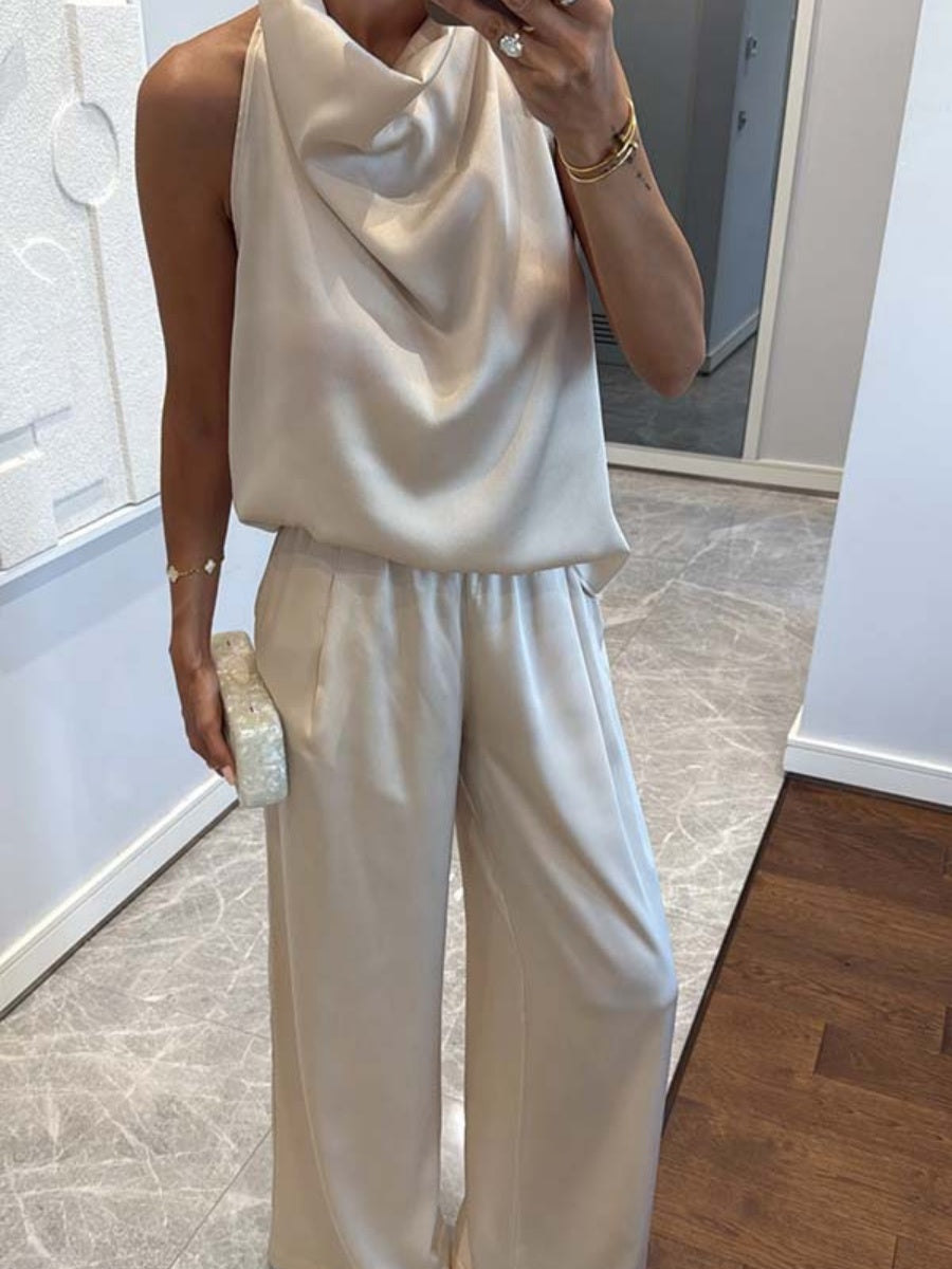 Swing Collar Sleeveless Top Straight-leg Trousers Set 2-piece Sets