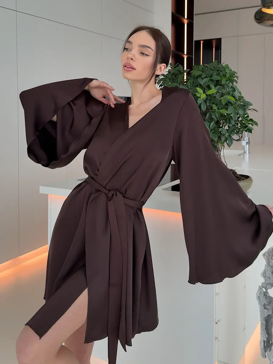 V-neck Thin Strap Nightgown Lazy Style Parties Mini&Short Dresses