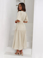 Eulalia Exclusive V Neck Dress with Puff Sleeves Chic Silhouette Collection