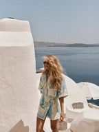 Trim Geometric Print Stylish Shirt And Shorts Two-piece Set