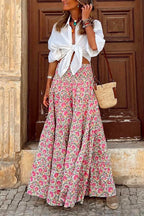 Frilled Elastic Waist Bohemia Floral Maxi Flowy Skirt