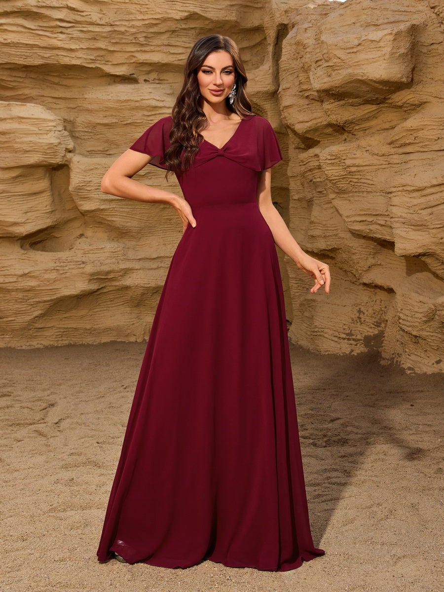 Bow Shawl Style Chiffon Temperament Formal Dress Maxi Dresses