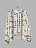 Geometric Print V-neck Long-sleeved Shirt