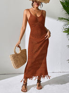 Hollow Tassel Knitting V-neck Camisoles Cover Ups