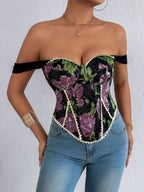 Jacquard Bandeau Top Tie Fish Bones Strapless Bra
