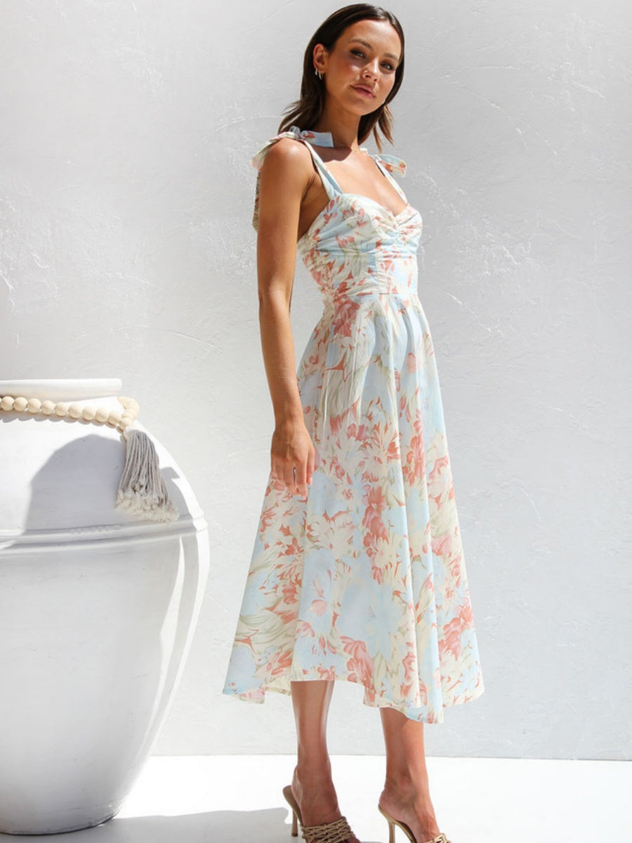Floral Bandage Waist Midi Dresses