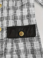 Small Fragrance Tweed Plaid Spliced PU Leather Commuting Mini&Short Dresses