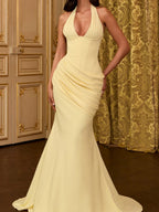 Deep V Halter Backless Mopping Maxi Dresses
