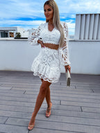 Floral Openwork Lace Fashion Embroidery 2-piece Sets