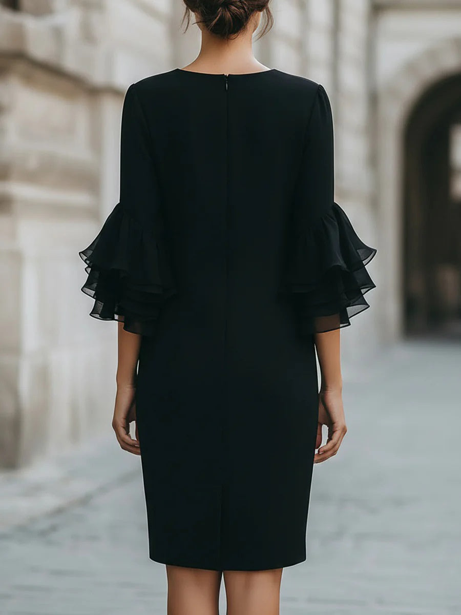 Ruffled Bell Sleeves Fitted Midi Dress