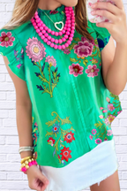 Floral Ruffle Cap Sleeve Blouse