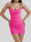 Mesh Camisoles Stacked Collar Lace Trim Hip-hugging Mini&Short Dresses