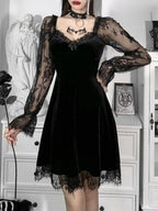 Lace Velvet Long Sleeve Midi Dresses