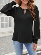 Crew Neck Metal Buckle Balloon Sleeve Long Sleeve Grace T-shirts Shirts