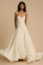 Spaghetti Strap Sweetheart Corset Bodice Pleated Godet Panel Maxi Dress