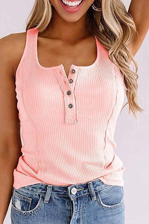 Buttons Sleeveless Stretchy Top