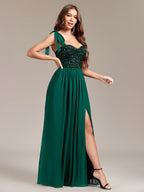 Sequins And Glitter Bandage Chiffon Slit Formal Dress Maxi Dresses