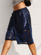 Lace Patchwork Lace Up Loose-fit Athletic Shorts