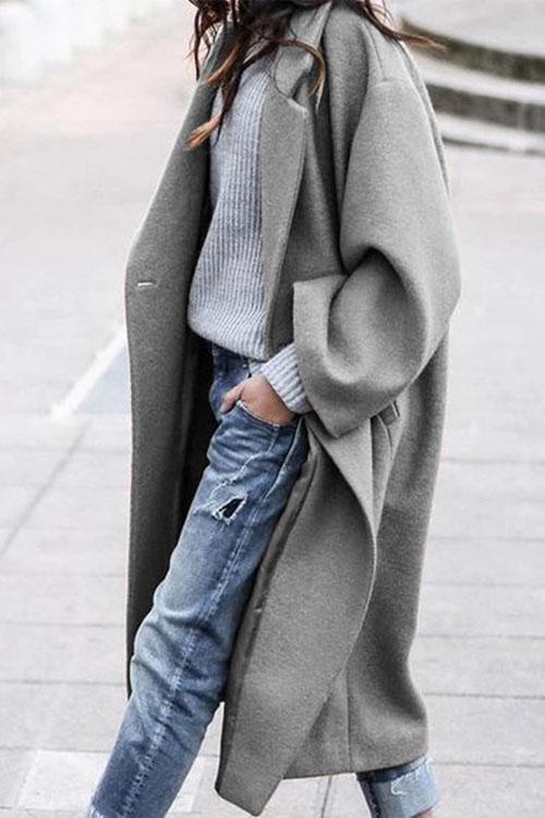 Solid Long Sleeve Oversized Winter Long Coat